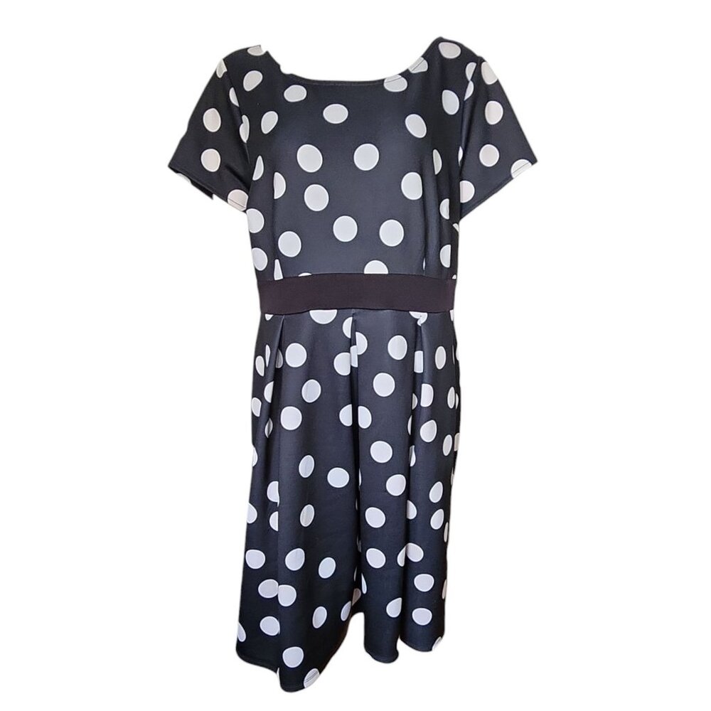 Lane Bryant Dress Womens Plus Size 18/20 Black White Polka‎ Dot Retro Pleated